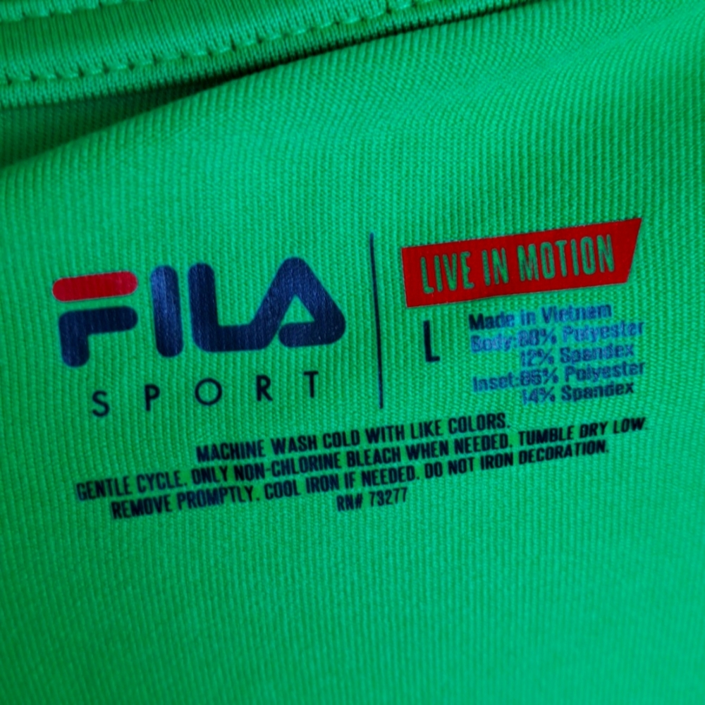 FILA Sport Green V-Neck Long Sleeve Performance Top Activewear Live In Motion - Picture 4 of 11